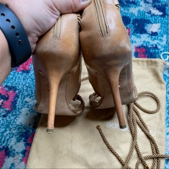 Sergio Rossi Opanca Lace Up Sandals in Beige - Picture 8 of 9